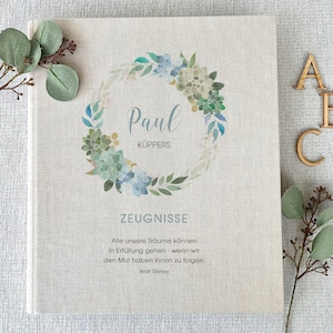 Zeugnismappe, Paul, Junge, Mädchen, Zeugnisse, Dokumente, Ordner, Schule, personalisiert, Leinen, Beige