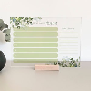 Menüplaner personalisiert, Acryl A4, Essensplan, Organiser, abwischbar, Greenery