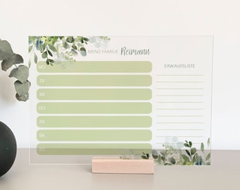 Menüplaner personalisiert, Acryl A4, Essensplan, Organiser, abwischbar, Greenery