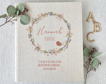 Carpeta de certificados, Hannah, niñas, certificados, carpeta, escuela, personalizada, lino, beige