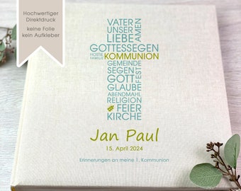 Fotoalbum, Personalisiert, Kind, Erinnerungsalbum, Taufe, Kommunion, Konfirmation, Geschenk, Beige