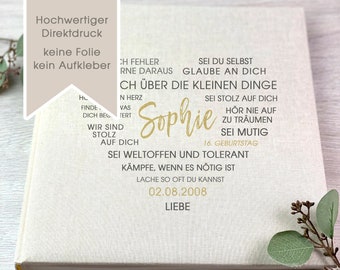 Fotoalbum, Personalisiert, Geburtstag, Erinnerungsalbum, 18 Geburtstag, Volljährigkeit, Geschenk, Leinen, Beige