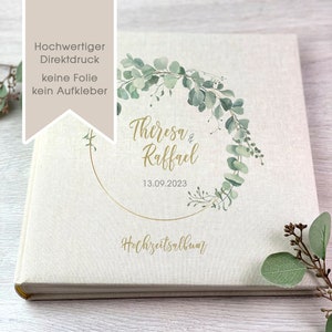 Fotoalbum personalisiert, Blätterkranz 7, Hochzeitsalbum, Hochzeitsgeschenk, Geschenk, Leinen, Beige