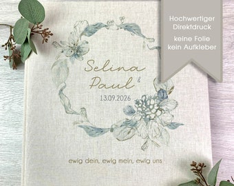 Fotoalbum personalisiert "Selina & Paul", hochwertig, Hochzeitsalbum, Leineneinband, Beige, Geschenk