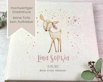 Photo album, personalized, baby, child, memory album, girl, deer, gift, beige