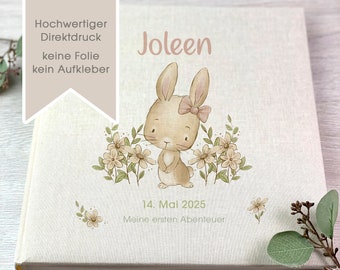 Fotoalbum, Personalisiert, Baby, Kind, Erinnerungsalbum, Häschen, Mädchen, Geschenk, Beige