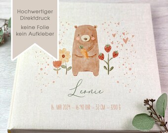 Fotoalbum, Personalisiert, Baby, Kind, Erinnerungsalbum, Bär, Geschenk, Beige