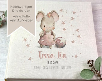 Fotoalbum, Personalisiert, Baby, Kind, Erinnerungsalbum, Mädchen, Maus, Geschenk, Beige