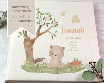 Fotoalbum, Personalisiert, Baby, Kind, Erinnerungsalbum, Wald, Bär, Geschenk, Beige