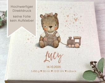 Fotoalbum, personalisiert, Baby, Mädchen, Kind, Erinnerungsalbum, Bär, Geschenk, Beige