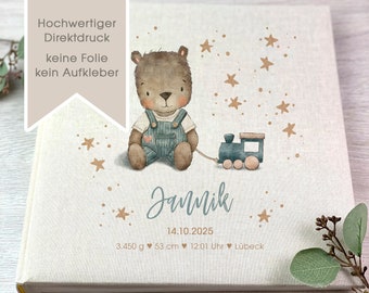 Fotoalbum, Personalisiert, Baby, Kind, Erinnerungsalbum, Bär, Geschenk, Beige