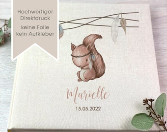 Fotoalbum, Personalisiert, Baby, Eichhörnchen, Geschenk, Beige