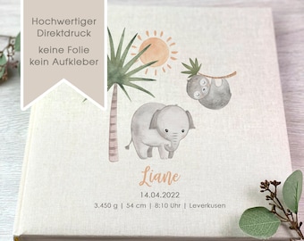 Fotoalbum, Personalisiert, Baby, Kind, Erinnerungsalbum, Jungle, Liane, Geschenk, Beige