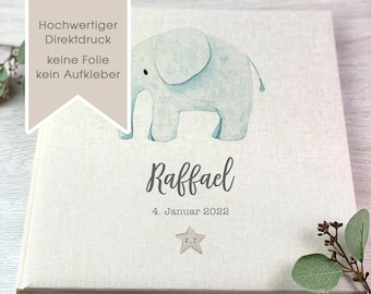 Fotoalbum, Personalisiert, Baby, Erinnerungsalbum, Elefant, Geschenk, Beige