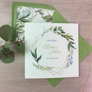 MUSTER - Hochzeitseinladung, Einladung Hochzeit, Quadratisch, Greenery, Ablauf, Klappkarte, Eukalyptus - Serie 60