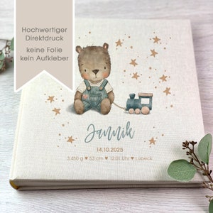 Fotoalbum, Personalisiert, Baby, Kind, Erinnerungsalbum, Bär, Geschenk, Beige