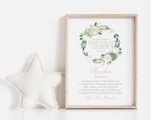 Godfather Letter, Poster, Baptism, Gift, Godfather Gift, Personalized, Girl, Flower Wreath, A4