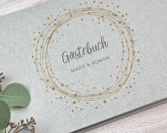 Hochzeitsgästebuch, Hochzeit, Leinen, Grau, Personalisiert, Individualisierbar