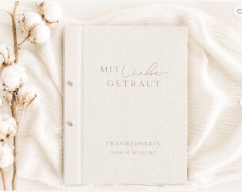 Exklusive Rednermappe "mit Liebe getraut", personalisiert, Traumappe, Traurednerin, Trauredner, Traubuch, Rednermappe, A4, Leinen, Beige