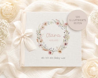 Personalized Baby Diary "Clara" | Baby Journal | Gift | Birth | Baby Shower | My First Year | Linen Cover | Beige