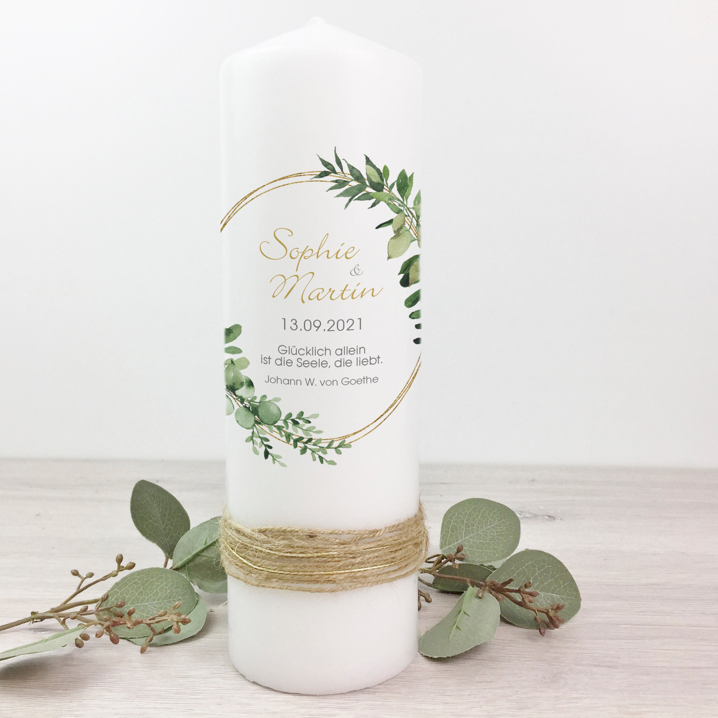 Wedding candle, wedding candle, candle, wedding, eucalyptus, flowers, wreath, vintage