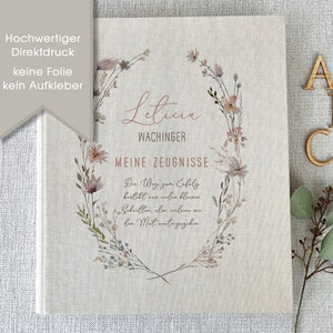 Zeugnismappe Leticia, Mädchen, Zeugnisse, Dokumente, Ordner, Schule, personalisiert, Leinen, Beige