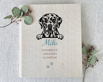 Hund, Dokumentenmappe, Urkunden, Hundebesitzer, Hunderasse wählbar, personalisiert, Leinen, Beige