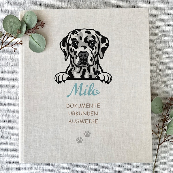 Hund, Dokumentenmappe, Urkunden, Hundebesitzer, Hunderasse wählbar, personalisiert, Leinen, Beige