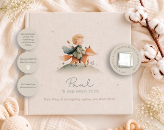 Personalized baby photo album "Away" – linen in beige – optionally with inside pages to fill in as a baby diary
