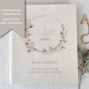 Zeugnismappe Carlotta, Mädchen, Zeugnisse, Dokumente, Ordner, Schule, personalisiert, Leinen, Beige