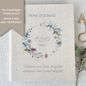 Zeugnismappe personalisiert, Karla, Mädchen, Zeugnisse, Ordner, Schule, Leinen, Beige