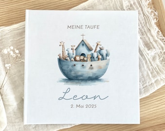 Gästebuch zur Taufe, Arche Leon, personalisiert, Erinnerungsbuch, Taufe, Geschenk, Beige