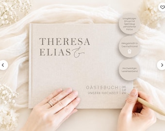 Guest book, wedding guest book, wedding, personalized with names and date, customizable, simple, linen beige