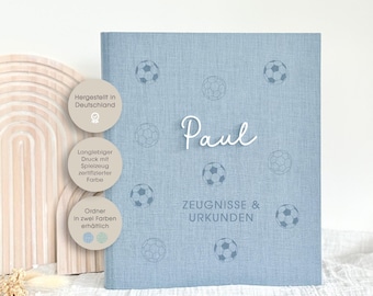 High-quality certificate folder with acrylic name, football, certificates, folder, school, personalized, linen, color selection