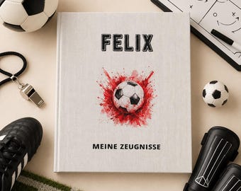 High-quality Felix report card folder, Football World Cup, sports, report cards, folder, school, personalized, linen