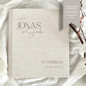 Stammbuch "Jonas & Sandra", Familienstammbuch, Familienbuch, Ordner Formate A5, A4, Beige, Heiratsurkunde, Hochzeitsgeschenk, schlicht