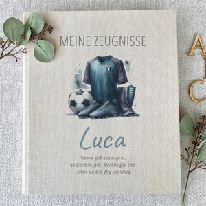 Hochwertige Zeugnismappe, Luca, Fussball, Zeugnisse, Ordner, Schule, personalisiert, Leinen