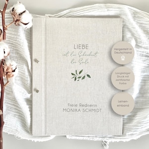 Exklusive Rednermappe "Liebe ist...", personalisiert, Traumappe, Traurednerin, Trauredner, Traubuch, Rednermappe, A4, Leinen, Beige