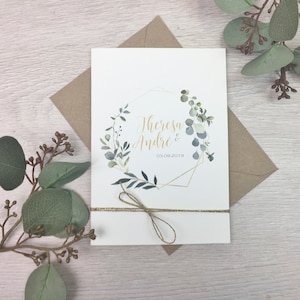 MUSTER - Hochzeitseinladung Einladung, Hochzeitskarte, Boho, Eukalyptus, Klappkarte, Goldoptik - Serie 39a