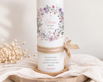 Christening candle wreath "Elina" with flower wreath, various colors | personalized candle for christening | modern & high-quality, including gift box