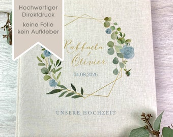 Hochwertiges Fotoalbum, personalisiert, Hochzeitsalbum, Hochzeit, Eukalyptus, Beige