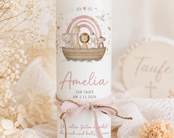 Personalized christening candle "Amelia" with ark & ​​rainbow including color choice | Perfect as a christening gift
