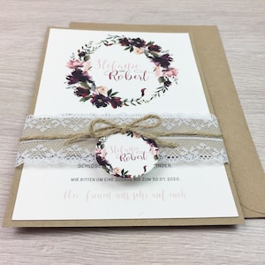 Muster Einladung Hochzeit, Kraftpapier, Spitze, Monogramm - Serie 40