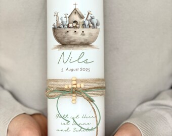 Baptismal candle Arche Nils, modern, high quality, candle, baptism, boy, girl, sage green, natural white, personalized