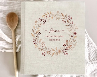 Personalized recipe binder "Anna", recipes, binder A5 or A4, gift, best friend, birthday, Christmas present, linen, beige