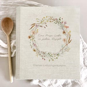 Rezeptordner personalisiert "Elena", Rezepte, Ordner A5 oder A4, Geschenk, beste Freundin, Geburtstag, Weihnachtsgeschenk, Leinen, Beige bild 1