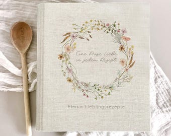Rezeptbuch personalisiert "Elena", Rezepte, Ordner A5 oder A4, Geschenk, beste Freundin, Geburtstag, Weihnachtsgeschenk, Leinen, Beige