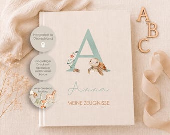 Personalized report card folder with letter design, report cards, report card folder, folder, school, back-to-school gift, linen, beige