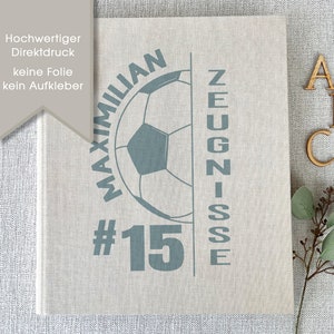 Hochwertige Zeugnismappe, Fussball, Zeugnisse, Ordner, Schule, personalisiert, Leinen, Farbauswahl