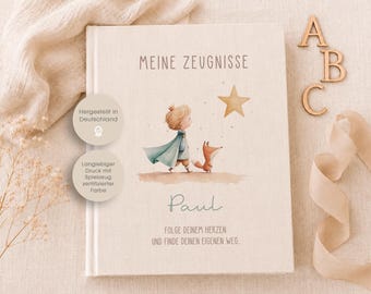 Report card folder, report cards, report card folder, folder, school, back-to-school gift, boy, girl, personalized, linen, beige